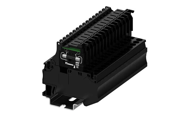 [TC4-FUSELED24-BK] Bornera portafusible  2 puntos de conexión 24-AWG basculante fusible 5x20mm con indicador led 24VDC SUPU