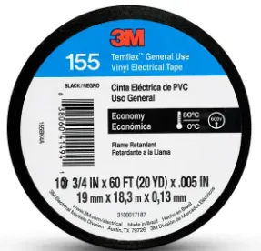 [L16314] 3M Temflex cinta electrica negra PVC 155 19mm x 9m (10y) Taipe