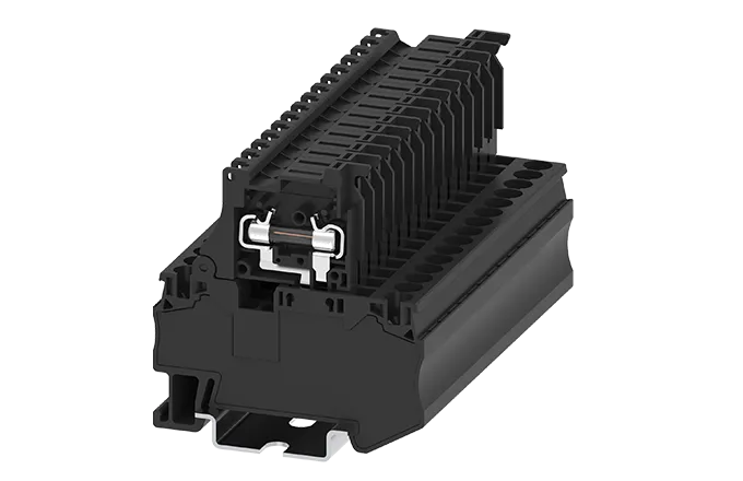 [TC4-FUSE-BK] Bornera portafusible  2 puntos de conexión 24-10AWG basculante fusible 5x20mm sin indicador