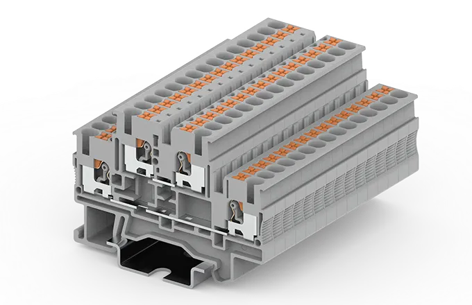 Bornera de 2 pisos gris 26-12 AWG 20A con tecla de accionamiento SUPU