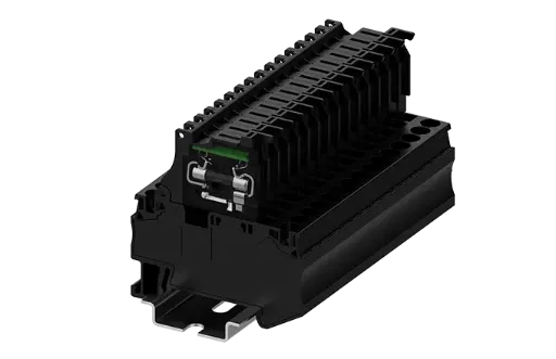 Bornera portafusible  2 puntos de conexión 24-AWG basculante fusible 5x20mm con indicador led 24VDC SUPU