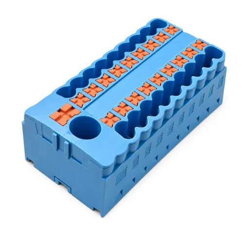 Bornera de distribucion 19 puntos de conexion azul 24-14 AWG 24A con tecla de accionamiento SUPU
