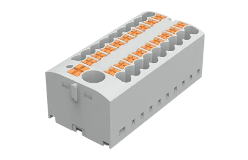Bornera de distribucion 19 puntos de conexion gris 24-14 AWG 24A con tecla de accionamiento SUPU